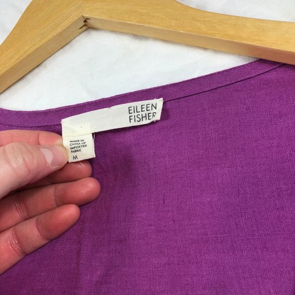 EILEEN FISHER Beaded Purple Linen Top M - Picture 4 of 10
